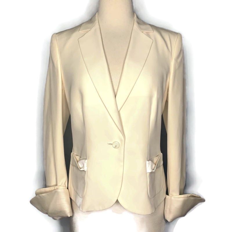 Salvatore Ferragamo Ivory 100% Silk Single Button Flip Cuffs Jacket Blazer 8